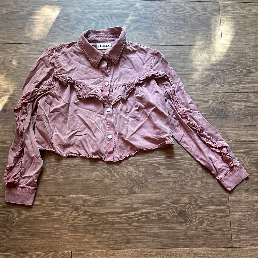 LE JEAN Mauve Ruffled Button-Up Shirt